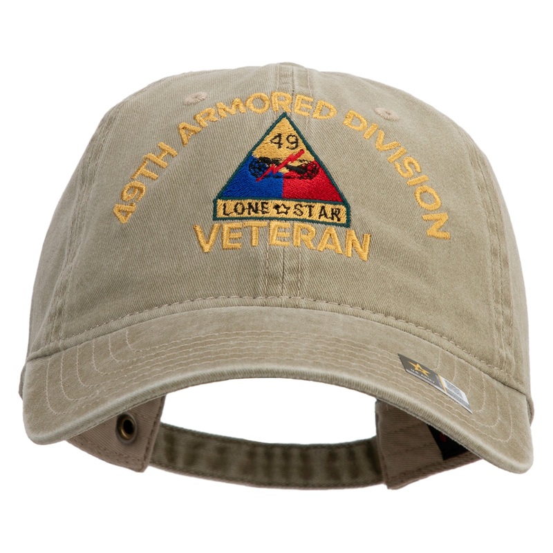 U.S. Army 49th Armored Division Embroidered Washed Solid Pigment Dyed Cotton Twill Brass Buckle Cap Khaki One Size
