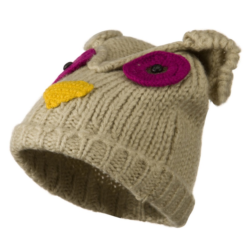 Unisex Acrylic Blend Animal Cuff Beanie Beige Pink One Size