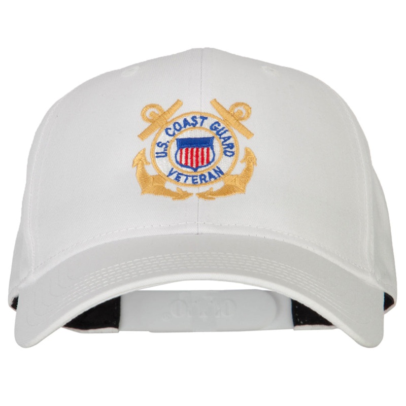 US Coast Guard Veteran Anchors Embroidered Solid Cotton Pro Style Cap White One Size