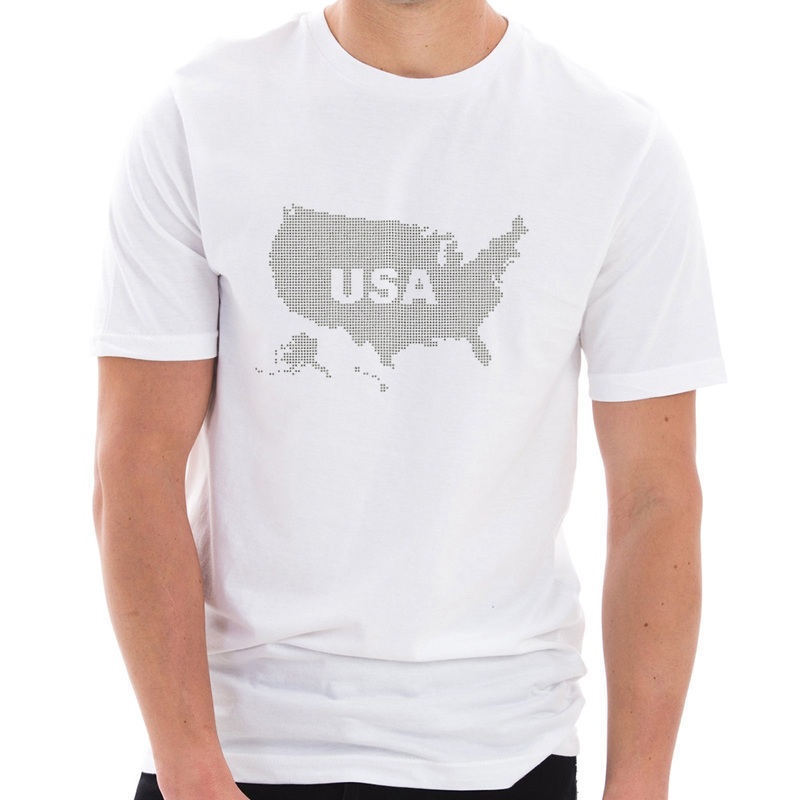 USA Map with Dots Graphic Design Ring Spun Combed Cotton Short Sleeve Deluxe Jersey T-Shirt White XS