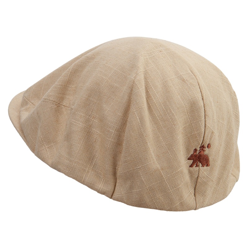 Bear With Pine Tree Embroidered Big Size Men’s Linen Ivy Cap Khaki XL-2XL