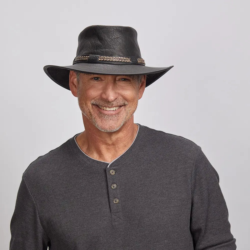Bison | Mens Leather Packable Hat Black SM