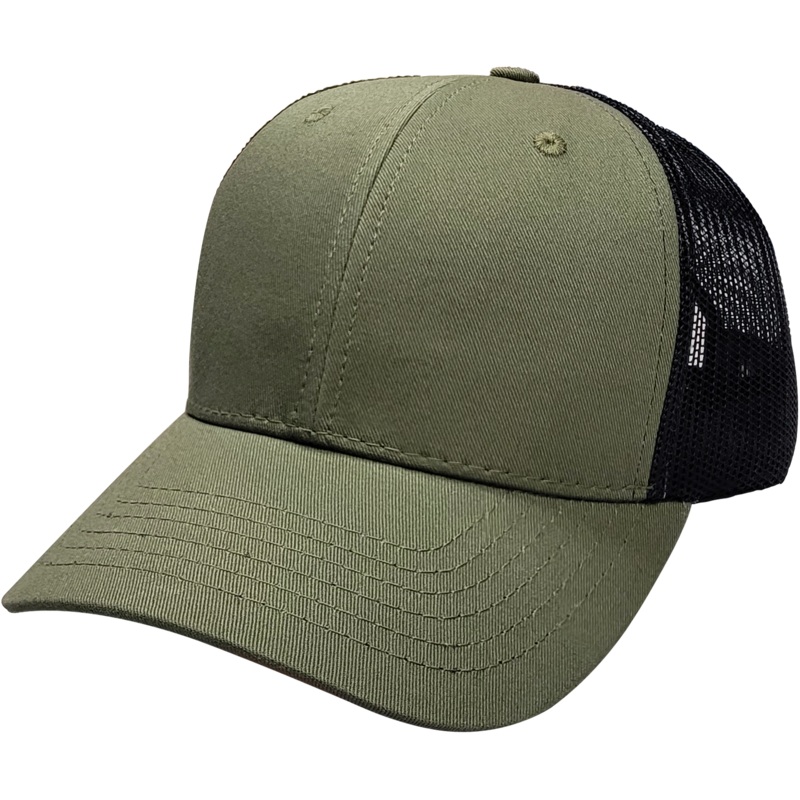 Cali Headwear US50 6 Panel Structured Trucker Hat Made in USA Army Green/Black