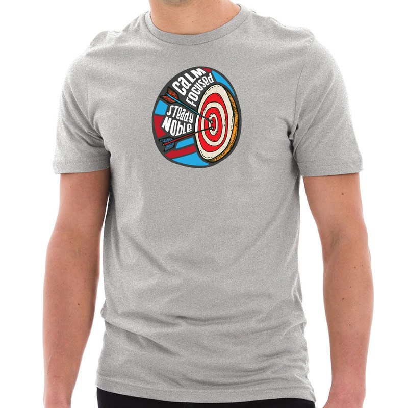 Calm and Focused Archery Graphic Design Short Sleeve Cotton Jersey T-Shirt Heather Grey XS