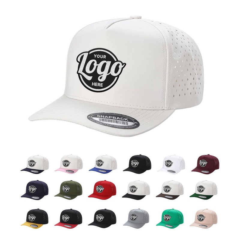 Custom Embroidered Unbranded 5 Panel Perforated Laser Mesh Hat Waterproof Cap Black