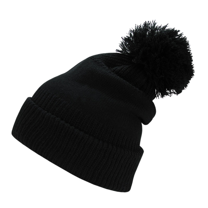 Decky 689 – Giant Pom Beanie, Knit Cap Black