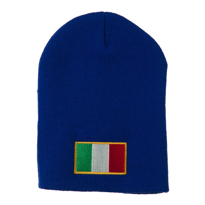 Europe Italy Flag Embroidered Short Beanie Royal One Size
