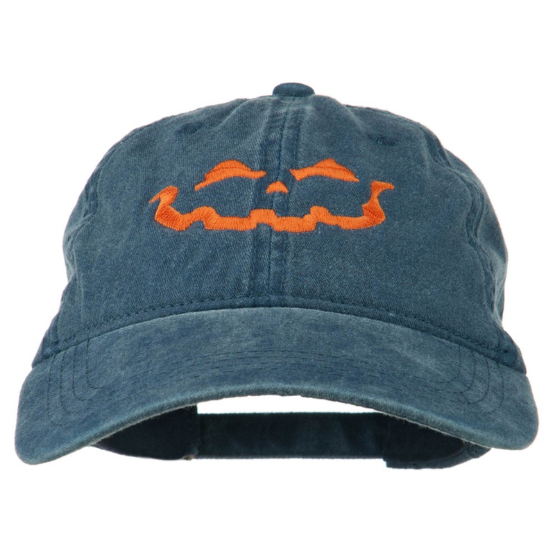 Halloween Jack O Lantern Embroidered Washed Dyed Cap Navy One Size