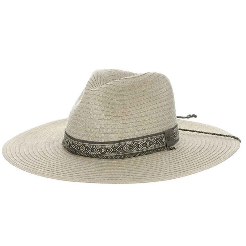High Country Tribal Band Wide Brim Fabric Hat – Scala Hats Khaki S/M (57cm)