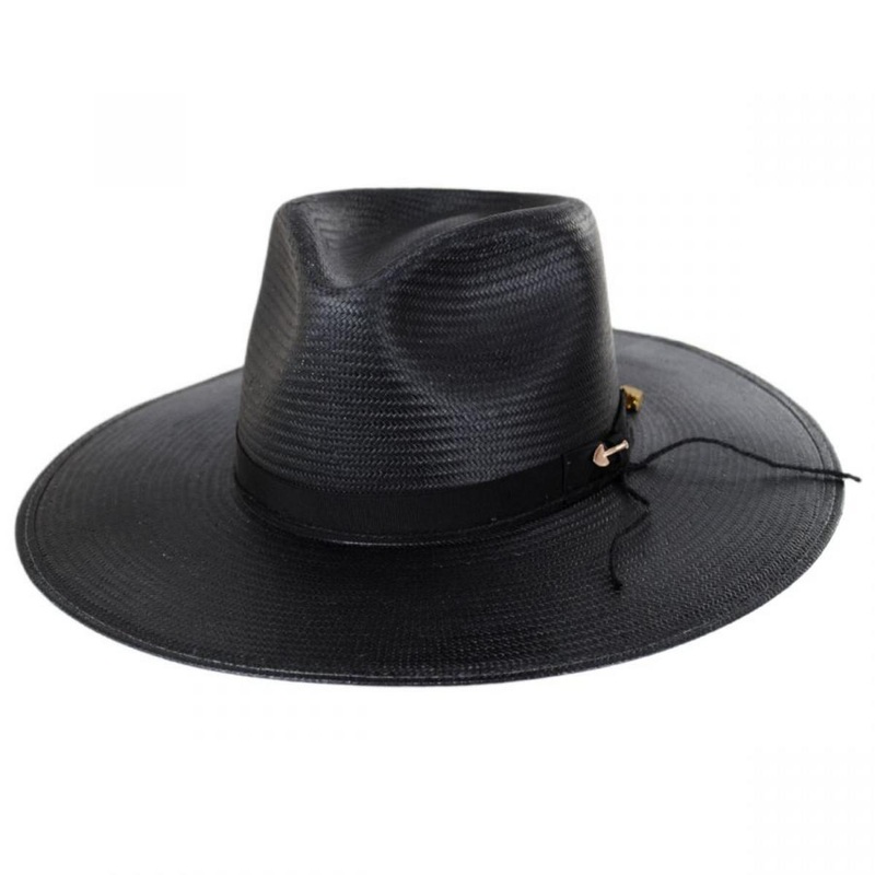 JW Marshall Shantung Straw Western Hat BLACK S