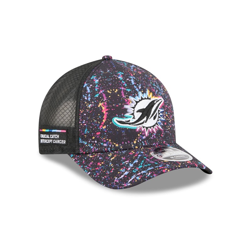 Miami Dolphins 2025 Crucial Catch 9FORTY M-Crown A-Frame Trucker Hat One Size