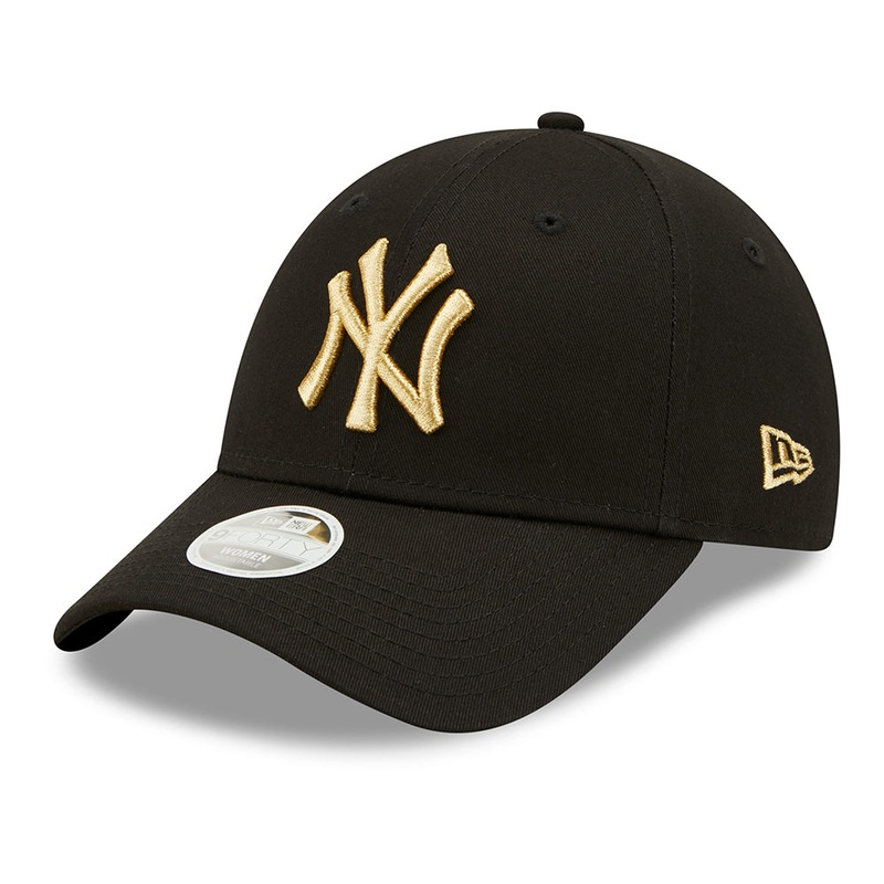 New Era Womens 9FORTY New York Yankees Baseball Cap – MLB Metallic Logo – Black-Gold Adjustable