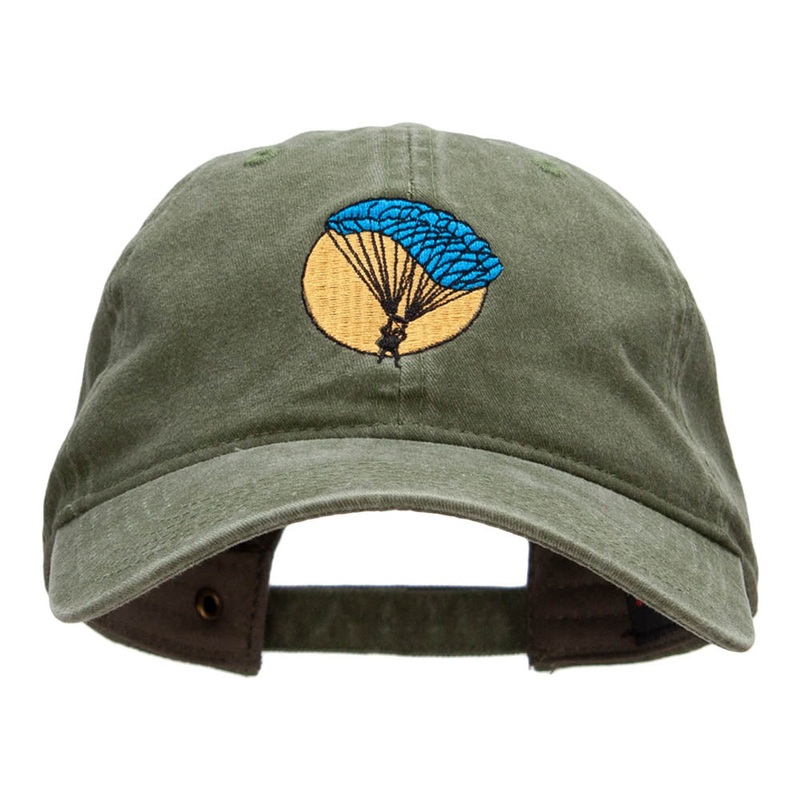 Parachuting Embroidered Washed Cotton Brass Buckle Cap Olive One Size