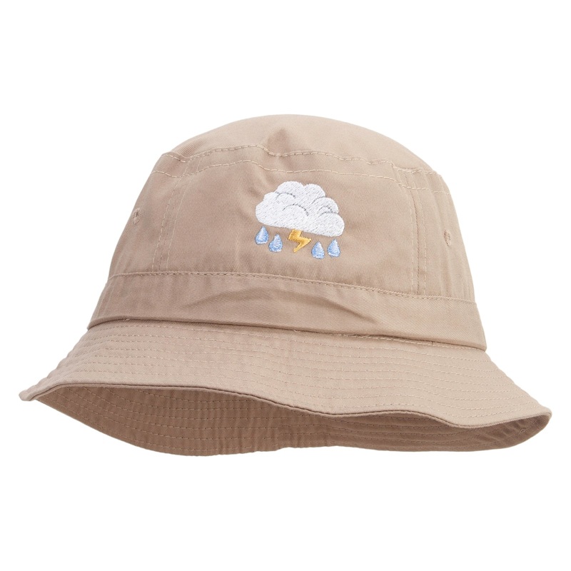 Rain Storm Embroidered Pigment Dyed Bucket Hat Khaki One Size