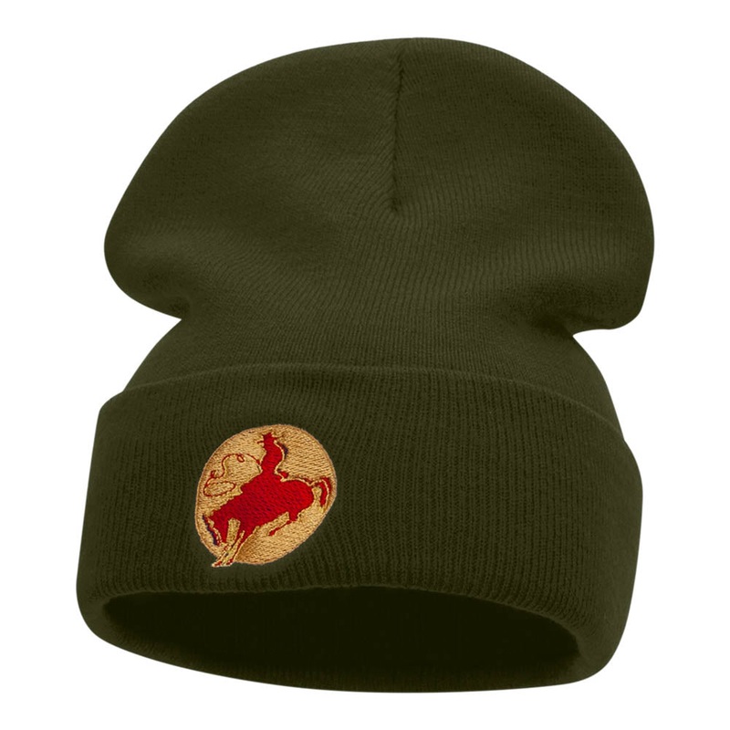 Rodeo Cowboy Logo Embroidered Long Knitted Beanie Olive One Size