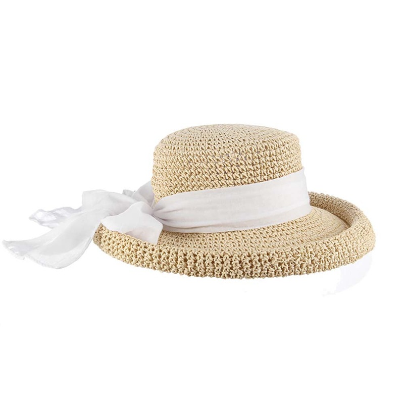 Rolled Brim Toyo Straw Hat with Gauze Tie – Scala Pronto White