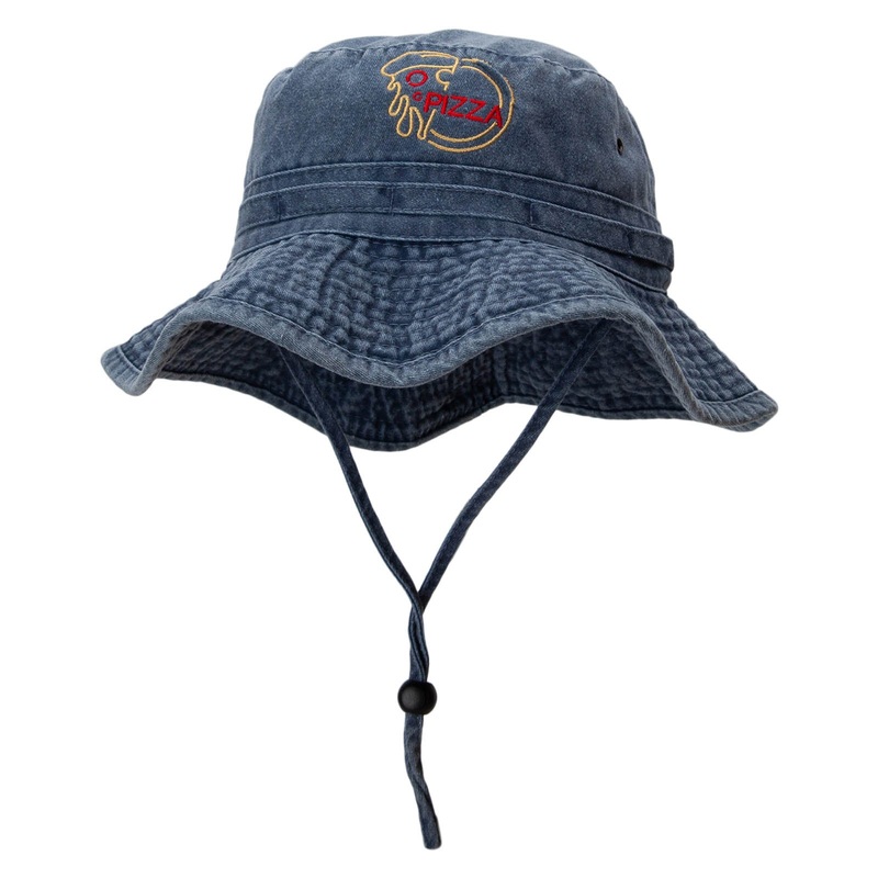 Slice of Pizza with Word Extra Big Size Fishing Hats Navy XL-2XL