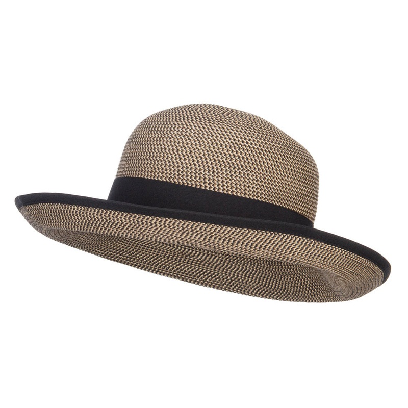 UPF 50+ Grosgrain Band Roll Up Hat Black Tweed One Size