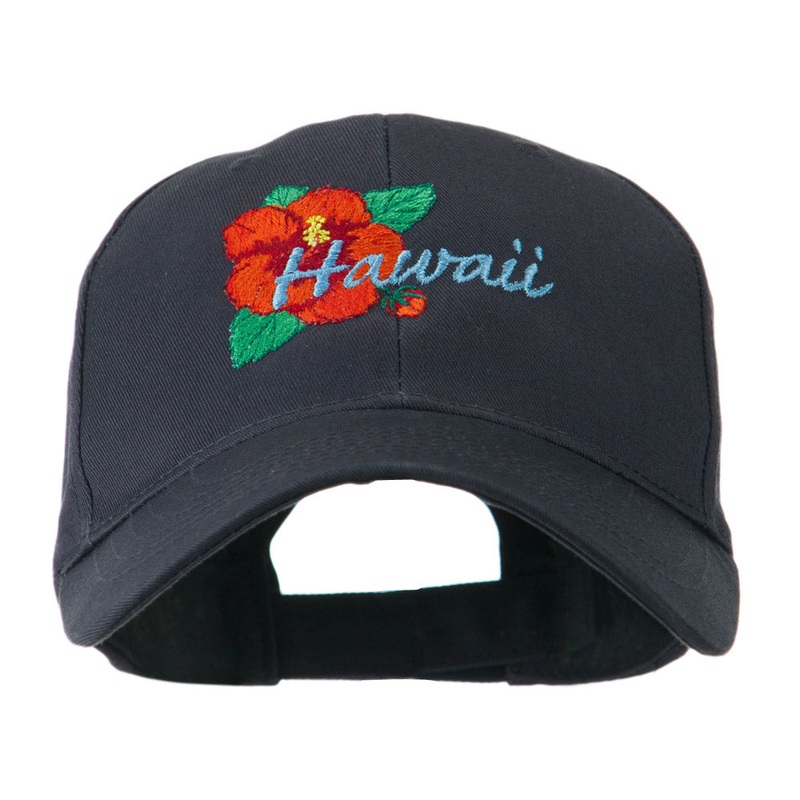 USA State Flower Hawaii Hibiscus Embroidery Cap Navy One Size