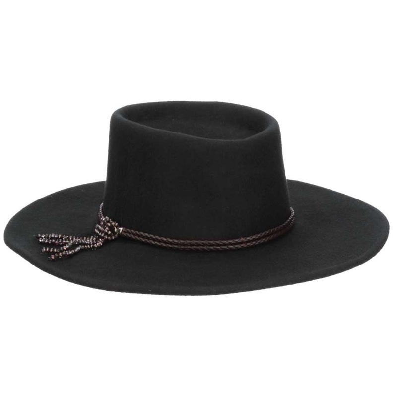 Wool Felt Gaucho Hat with Beads Tassel – Scala Hats Black Medium (57 cm)