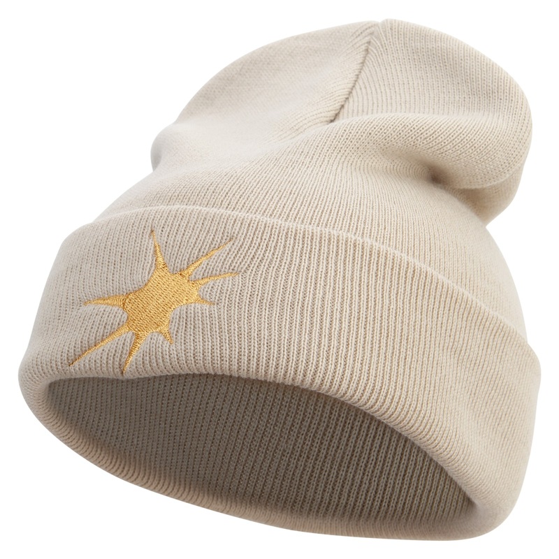 Yellow Space Explosion Embroidered 12 Inch Long Knitted Beanie Birch One Size