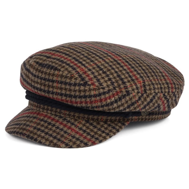 Brixton Hats Houndstooth Fiddler Cap – Light Brown-Navy Small-56cm