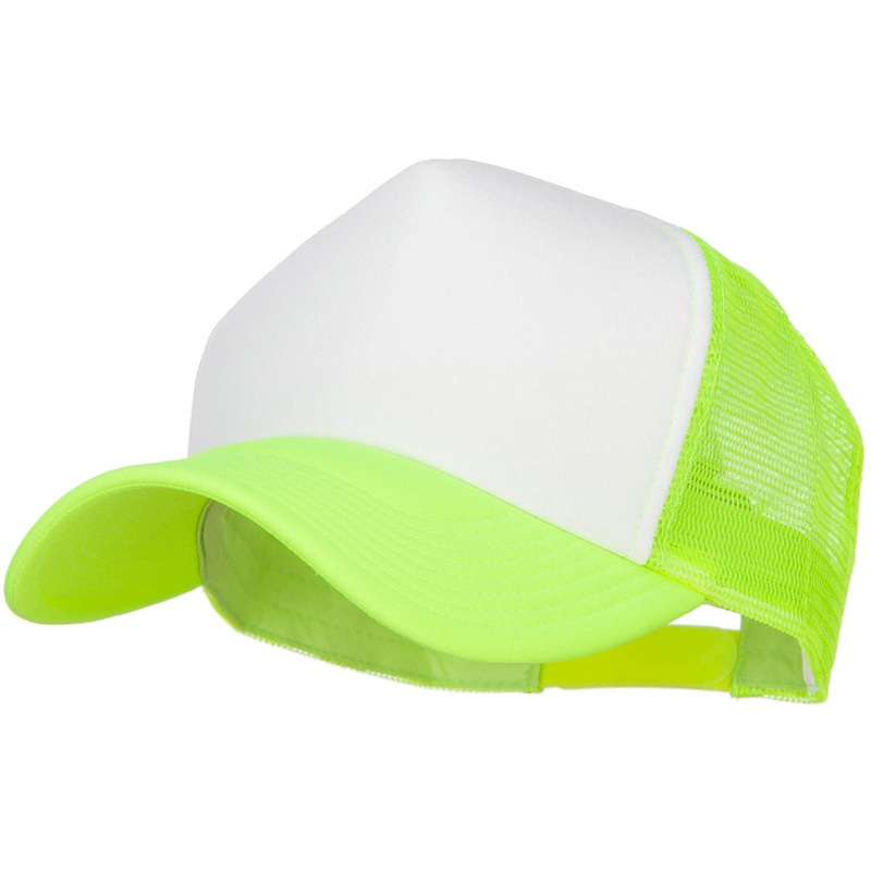 Cotton Trucker Big Size 5 Panel Mesh Cap Neon Yellow XL-3XL