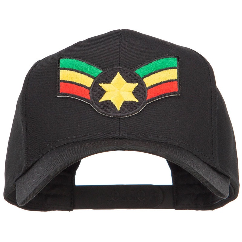 Crown Wing Star Rasta Patched Cap Black One Size