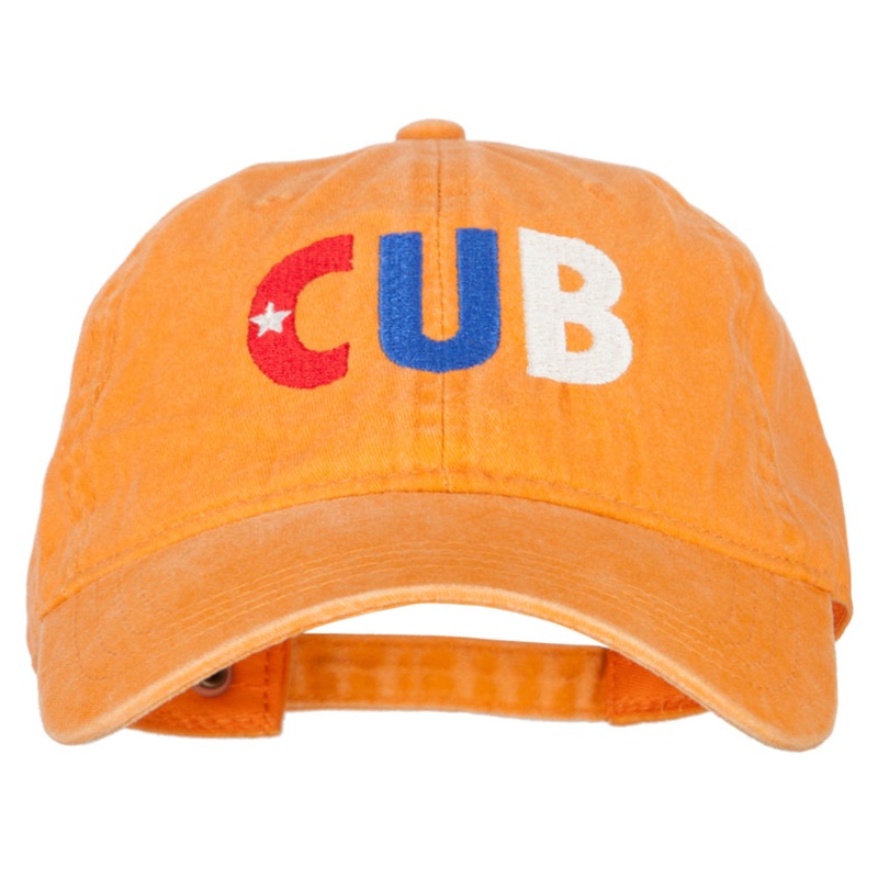 Cuba CUB Flag Embroidered Washed Cotton Twill Cap Orange One Size