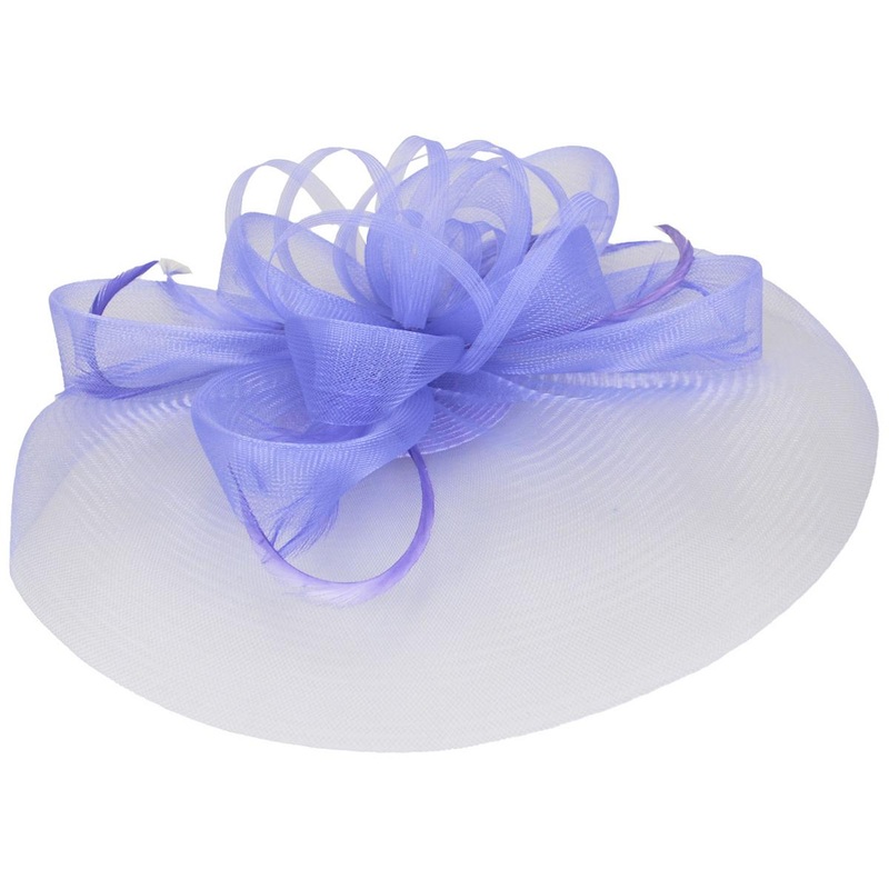 Firework Horsehair Mesh and Feather Fascinator Hat LAVENDER ONE SIZE FITS MOST