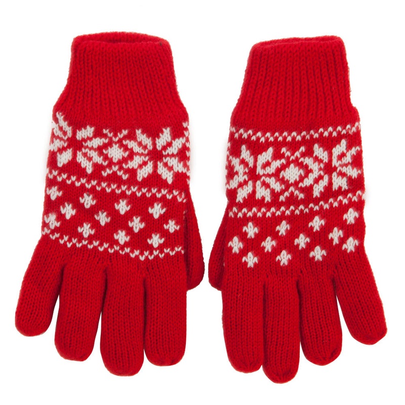 Fleur Crest Design Knit Glove Red One Size