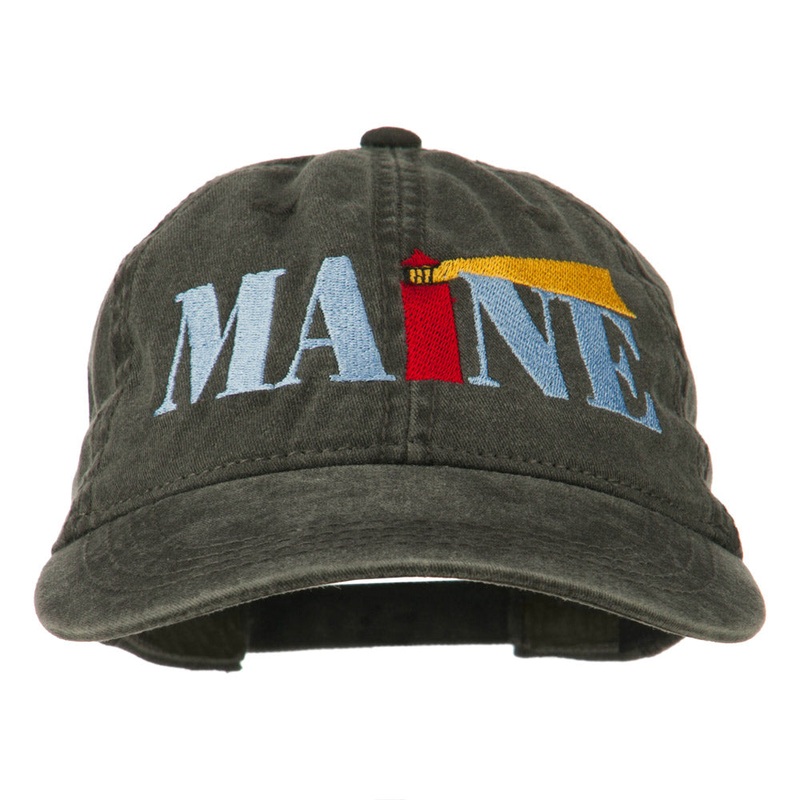 Maine Lighthouse Embroidered Washed Pigment Dyed Cap Black One Size