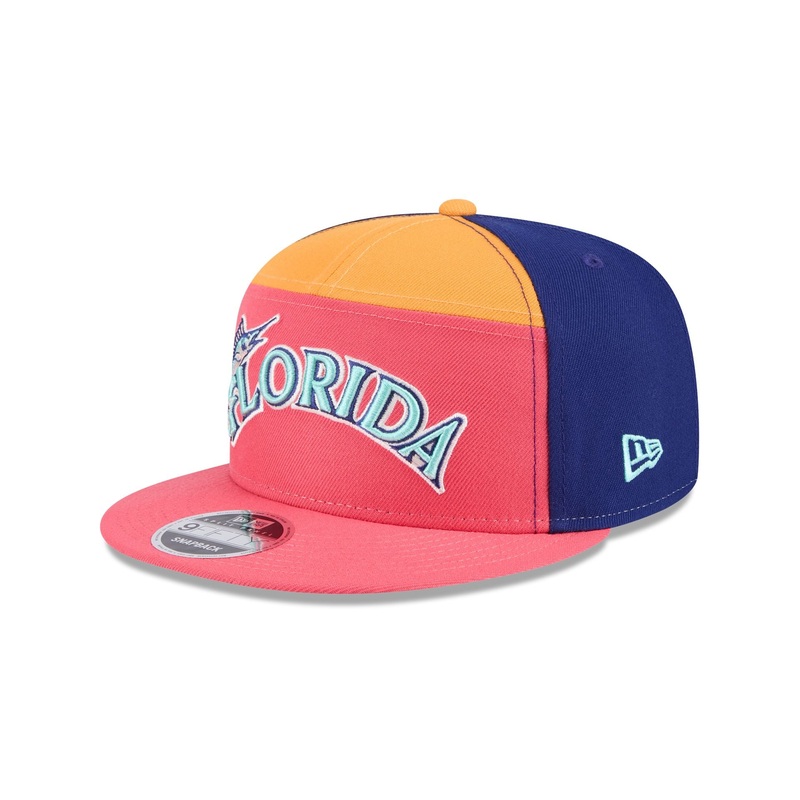 Miami Marlins Coral Split Panel 9FIFTY Snapback Hat One Size