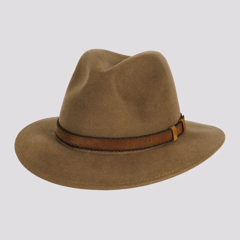 Moab | Mens Crushable Wool Felt Safari Hat with Leather Band Khaki SM