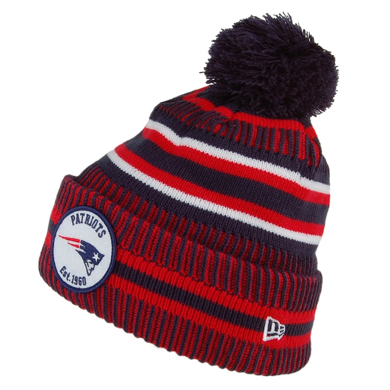 New Era New England Patriots Bobble Hat – NFL On Field Knit – Navy-Red 1-Size