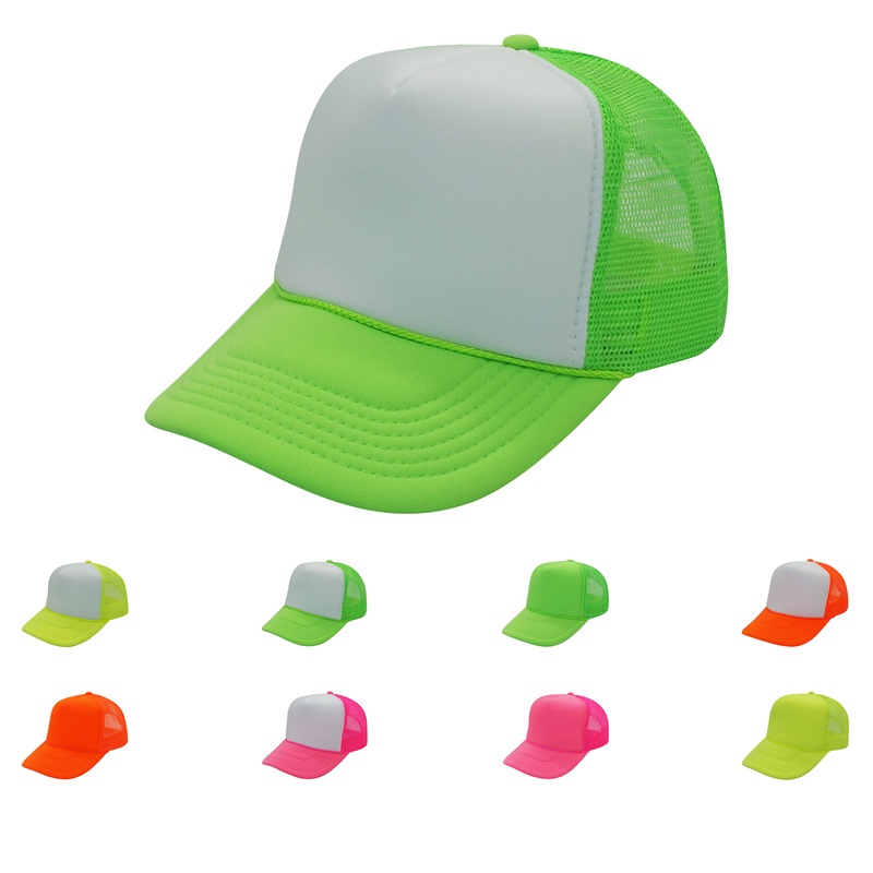 Nissun Neon Color Foam Mesh Trucker Hats Caps, Blank Two Tone Snapbacks Neon Green