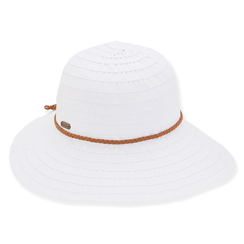 Packable Asymmetrical Brim Ribbon Hat – Sun ‘N’ Sand Hat White OS (57 cm)