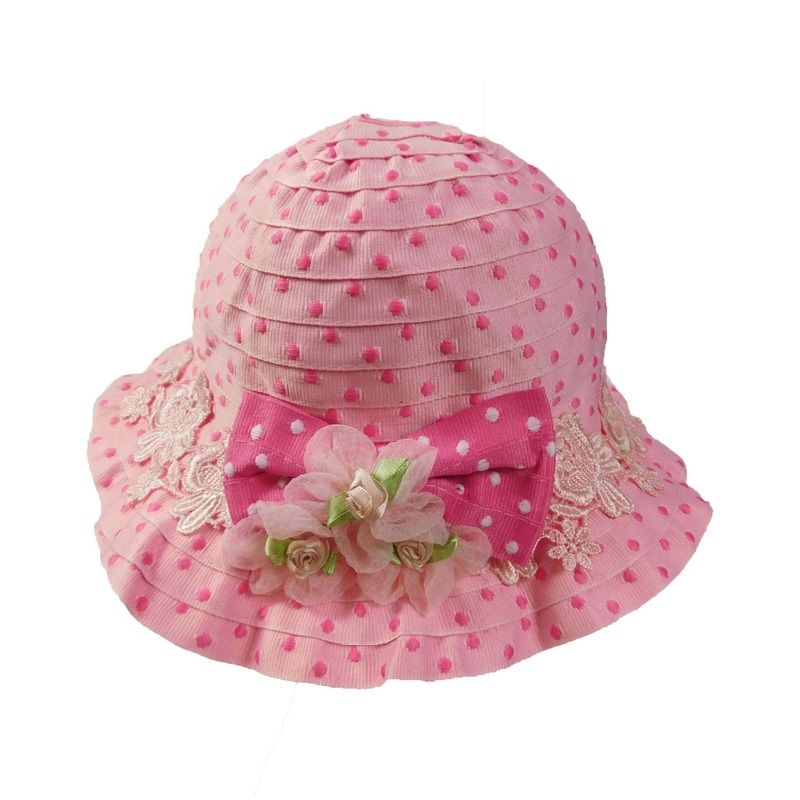 Pink and Fuchsia Polka Dot Summer Hat- Toddler 2-5yrs
