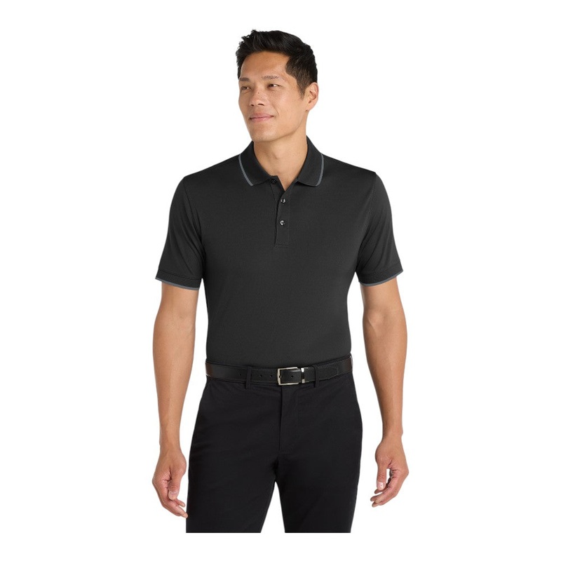 Port Authority K111 Dry Zone UV Micro-Mesh Tipped Polo Deep Black/ Graphite XS