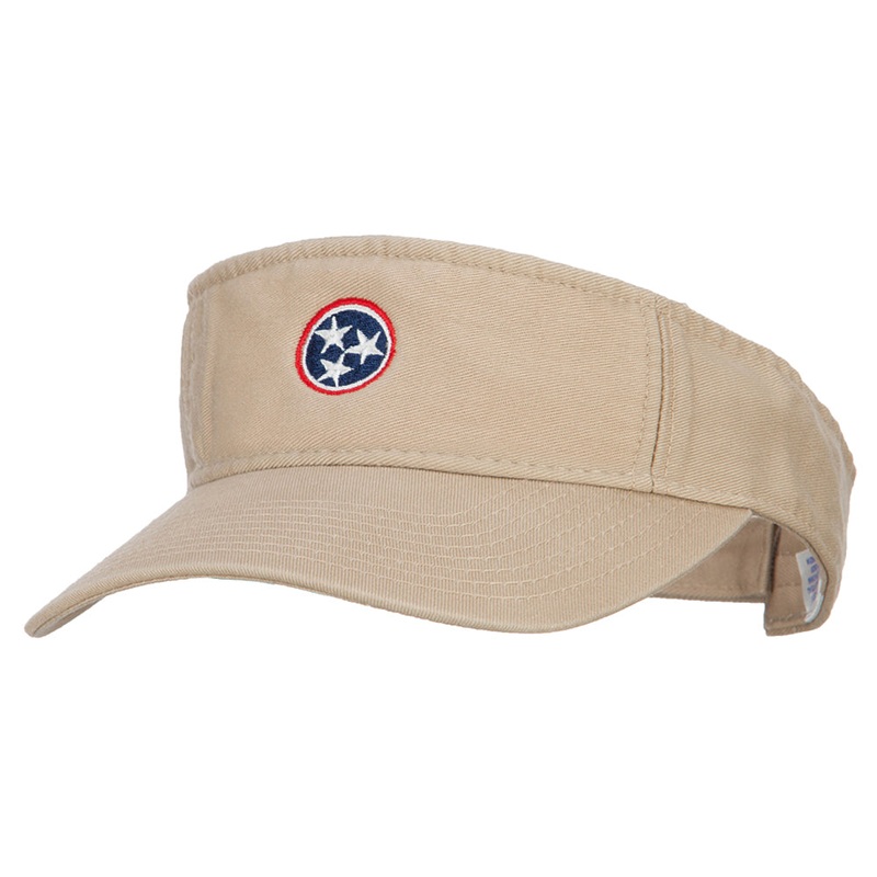 Tennessee Flag Logo Embroidered Pro Style Cotton Washed Visor Khaki One Size