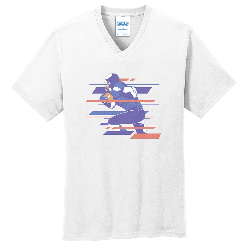 The Running Back Graphic Design Men’s Big Size Port & Company Core Cotton V-Neck T-Shirt White S