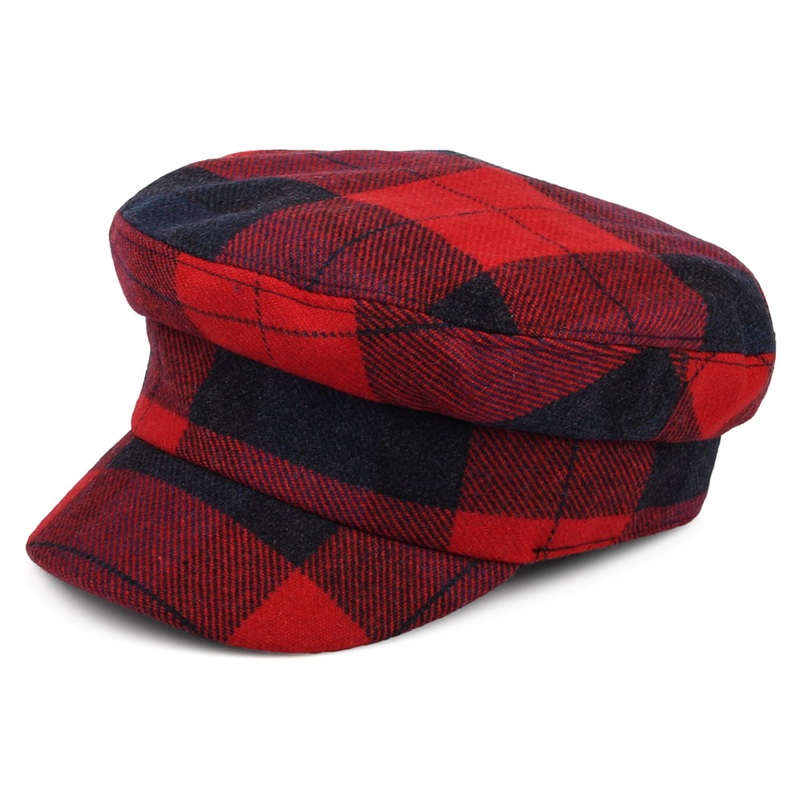 Tommy Hilfiger Hats Checked Wool Fiddler Cap – Red-Navy 1-Size