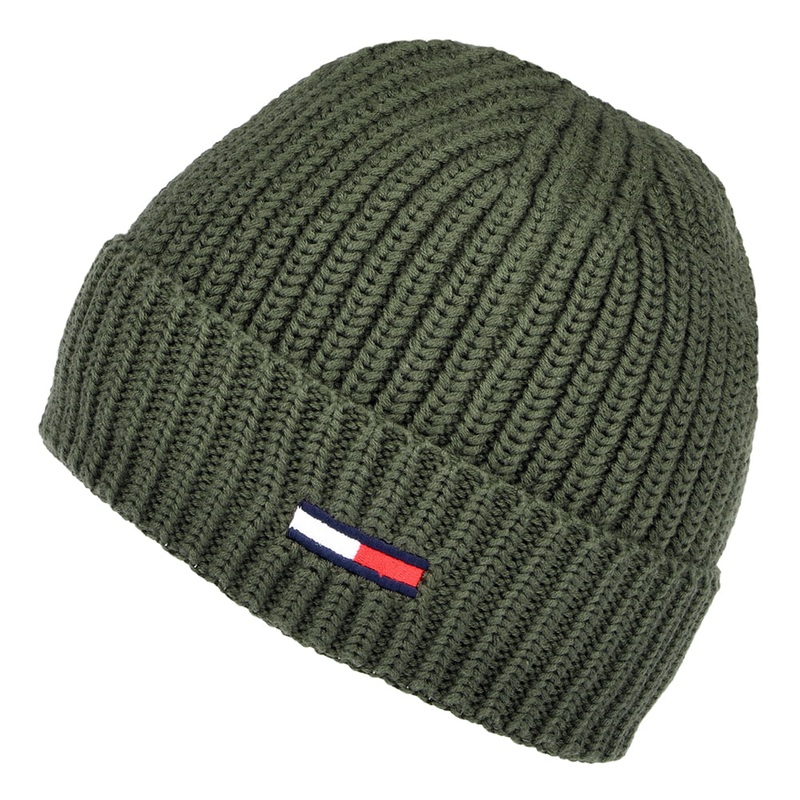 Tommy Hilfiger Hats TJM Flag Ribbed Beanie Hat – Dark Olive 1-Size