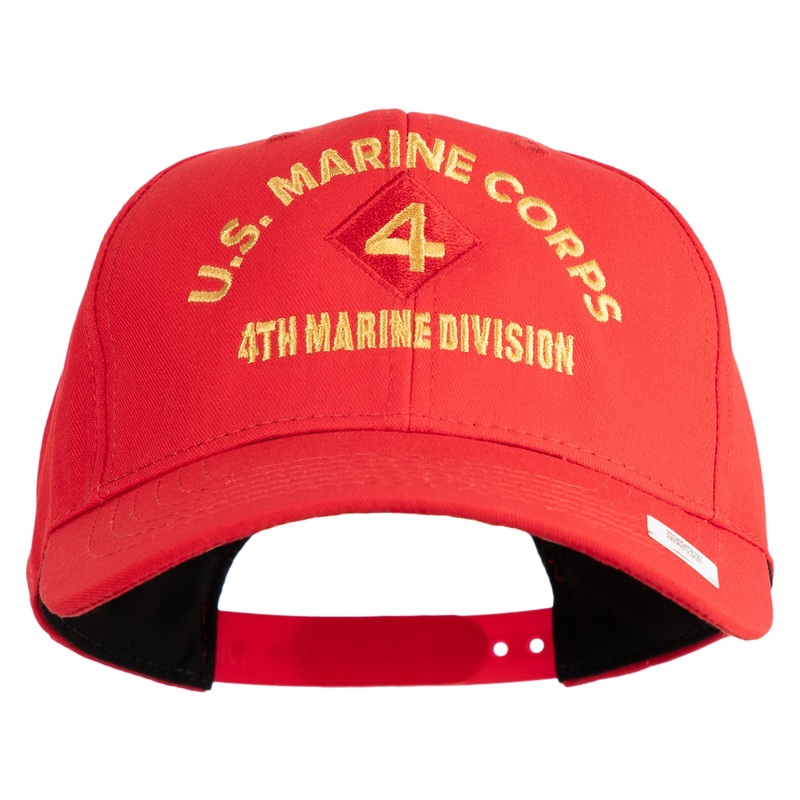 U.S. Marine Corps 4th Marine Division Embroidered 6 Panel Structured Cotton Twill Cap Made in USA Red One Size