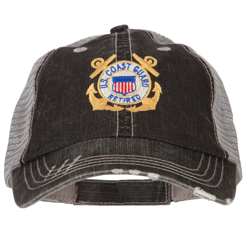 US Coast Guard Anchors Retired Embroidered Low Profile Cotton Mesh Cap Black One Size