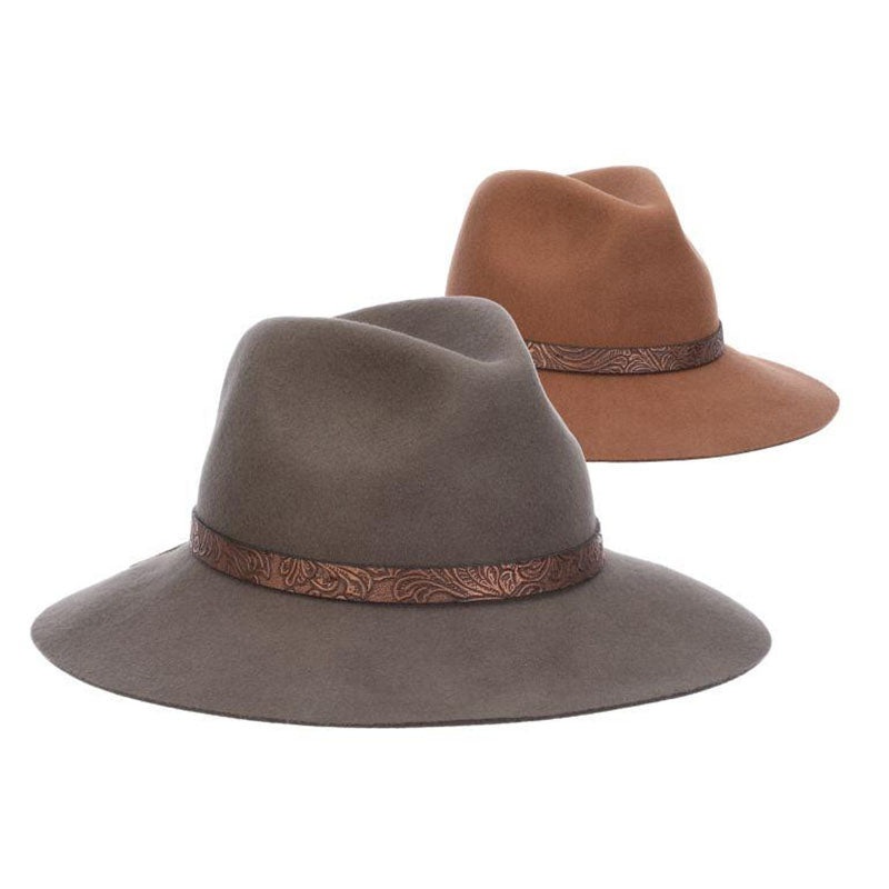 Wool Felt Safari Hat with Tooled Leatherette Band – Scala Hats Grey Medium (57 cm)