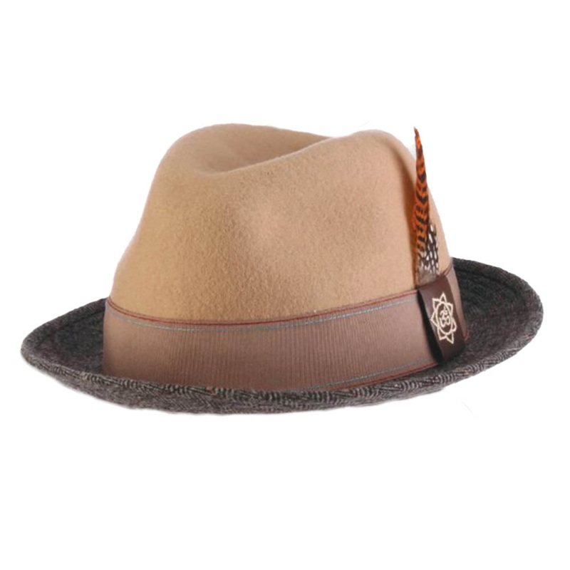 Alliance Wool Felt Fedora with Herringbone Brim – Carlos Santana Hats Tan X-Large (61 cm)