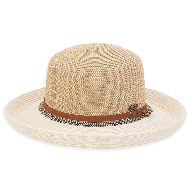 Contrast Color Up Turned Brim Summer Hat – Sun ‘N’ Sand Hats White Tweed Medium (57 cm)