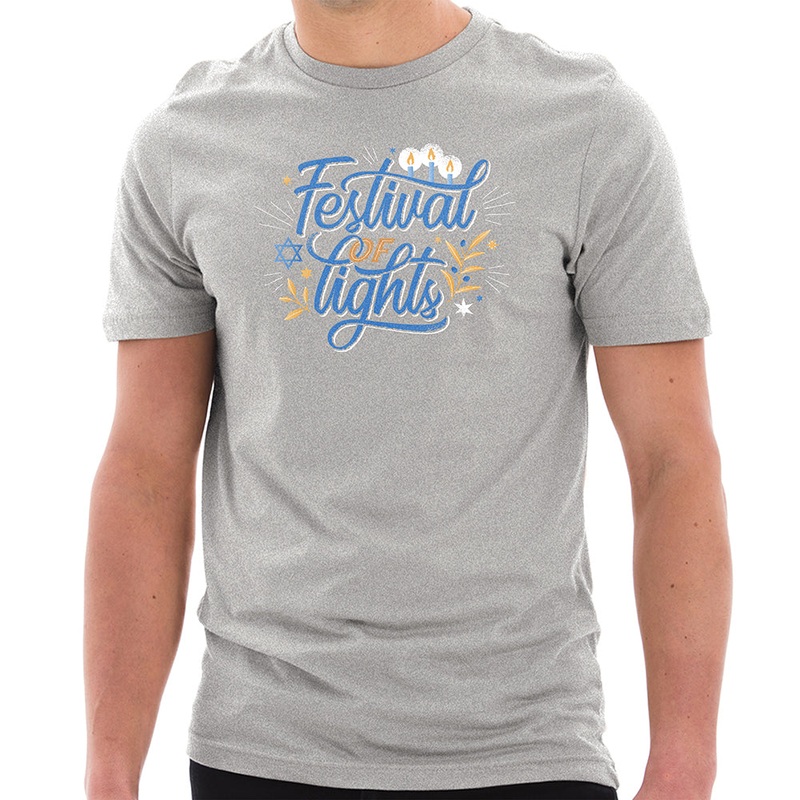 Festival of Lights Graphic Design Ring Spun Combed Cotton Short Sleeve Deluxe Jersey T-Shirt Heather Grey XS
