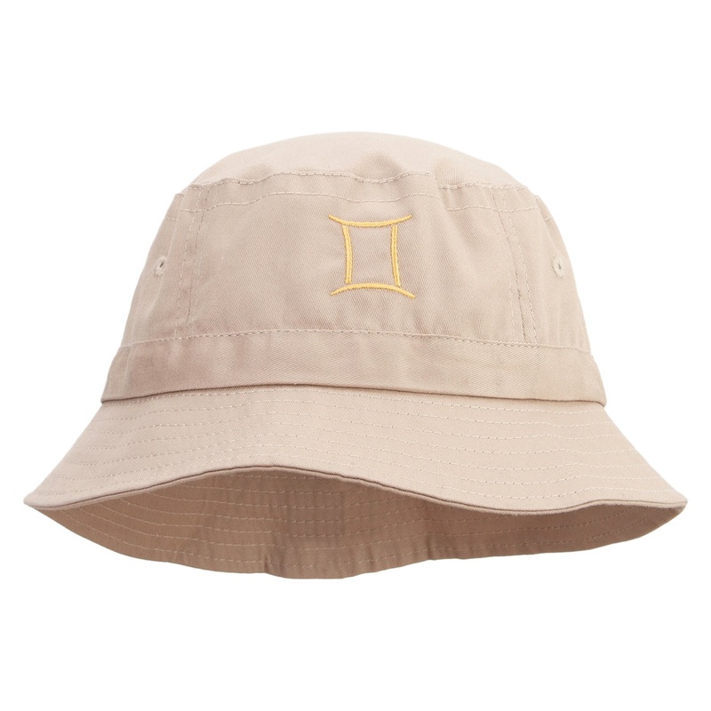 Gemini Astrology Embroidered Pigment Dyed Bucket Hat Khaki One Size